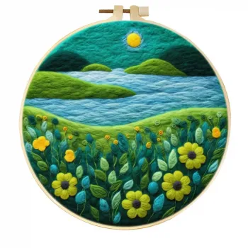 手工羊毛毡晴天向日葵湖岸风景墙饰