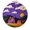 Décoration murale artisanale en feutre de laine, coucher de soleil violet, cottage, paysage champêtre