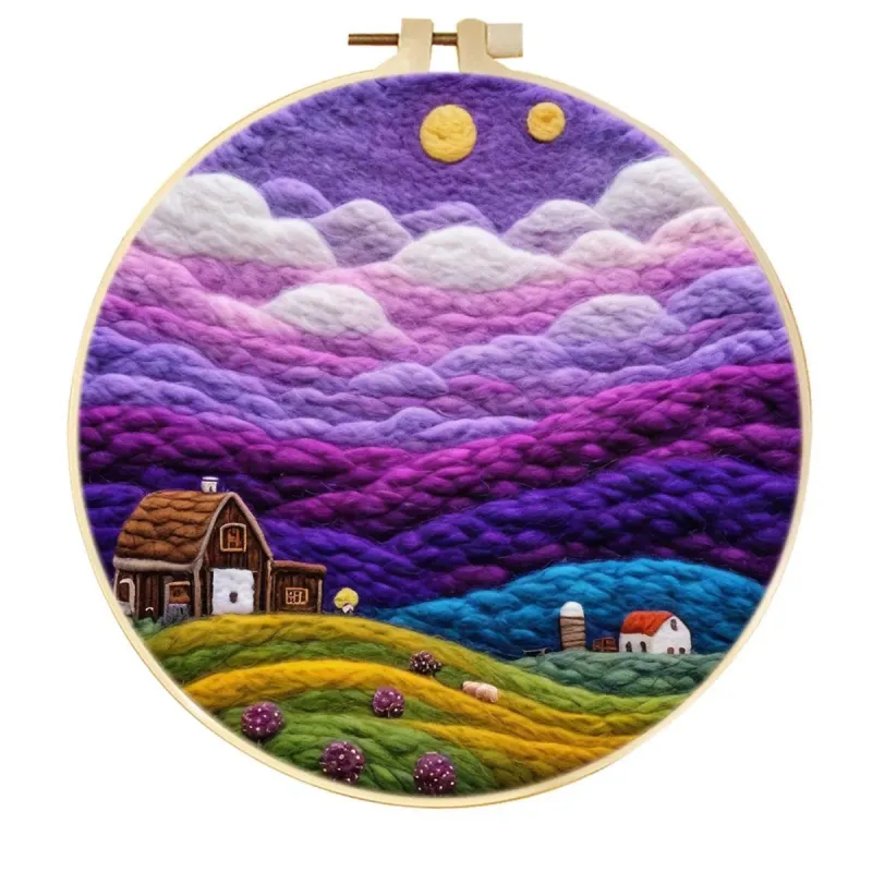 手工羊毛毡双月谷农场风景墙饰
