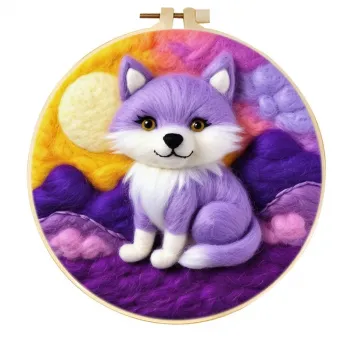 Handmade Wool Felt Warm Amber Sweet Wolf Cub Nursery Wall Hanging Decor