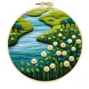 Handmade Wool Felt Winding River White Wildflower Valley Landscape Wall Hanging Decor