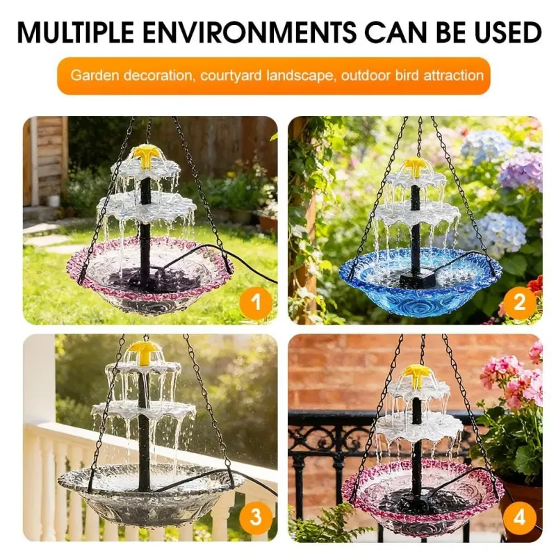 悬挂式太阳能鸟浴喷泉和喂食器