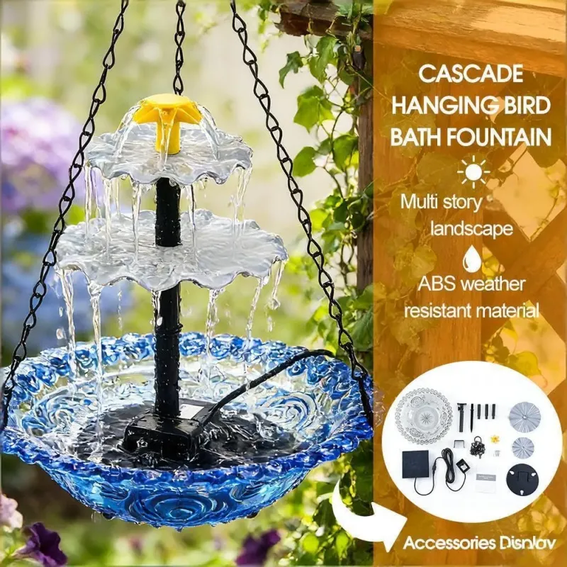 悬挂式太阳能鸟浴喷泉和喂食器