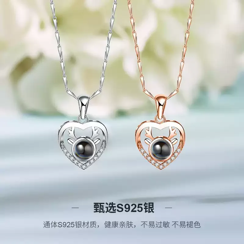 一路鹿有你投影项链定制女纯银纳米微雕照片生日情人节礼物送女友