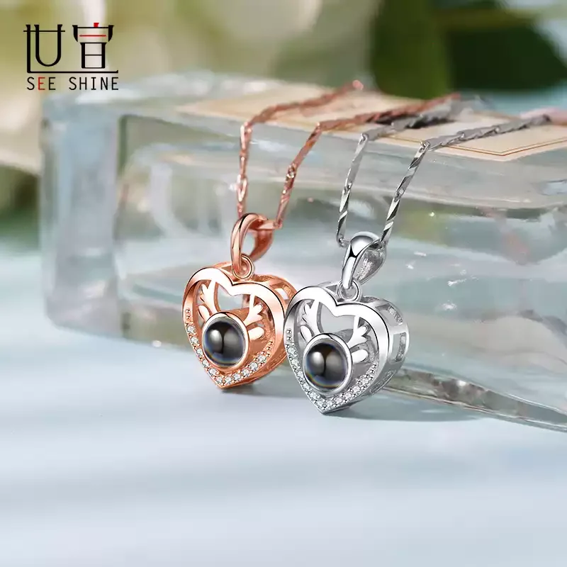 一路鹿有你投影项链定制女纯银纳米微雕照片生日情人节礼物送女友