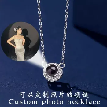 简约圆珠投影吊坠纯银定制刻字照片项链女轻奢百搭锁骨链纪念礼物