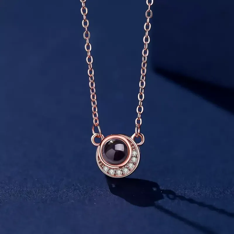 简约圆珠投影吊坠纯银定制刻字照片项链女轻奢百搭锁骨链纪念礼物