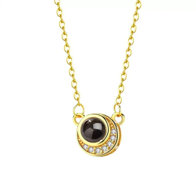 简约圆珠投影吊坠纯银定制刻字照片项链女轻奢百搭锁骨链纪念礼物