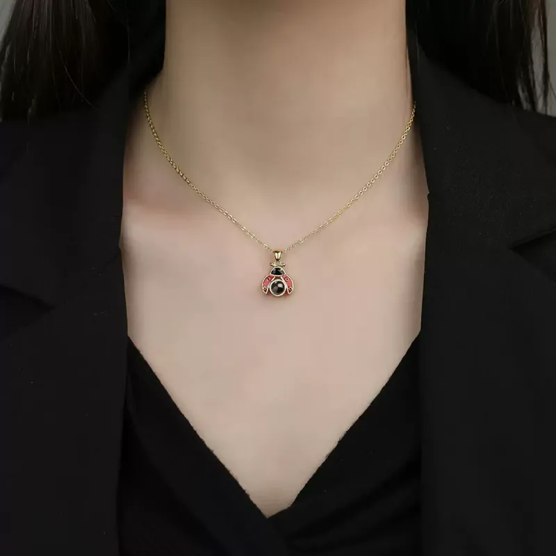 小众设计七星瓢虫吊坠纯银定制照片项链刻字轻奢锁骨链情人节礼物