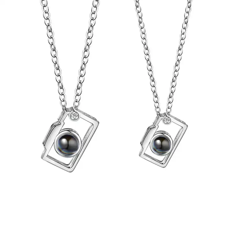 纯银迷你照相机项链一对情侣款投影定制吊坠男女学生毕业季送礼物