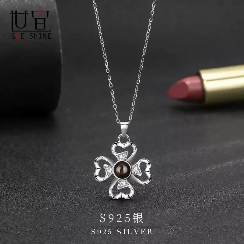 花瓣项链女款纯银轻奢小众投影定制照片礼物女生银饰生日送女朋友