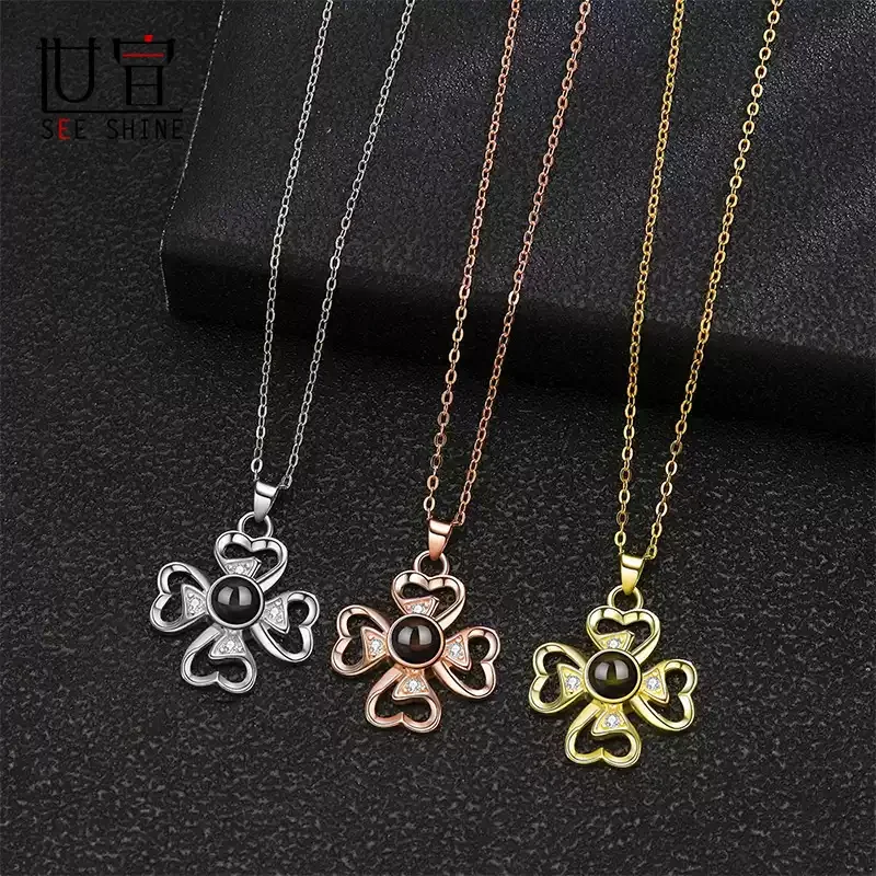 花瓣项链女款纯银轻奢小众投影定制照片礼物女生银饰生日送女朋友