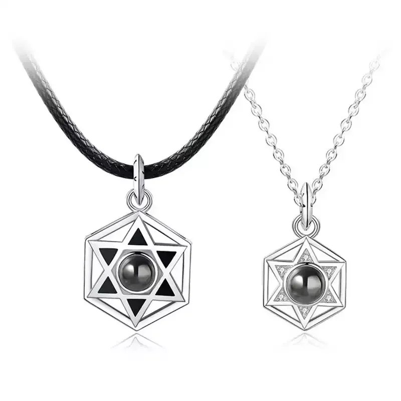 定制刻字照片六芒星情侣项链男女款小众设计星芒投影吊坠纪念礼物