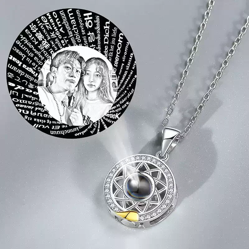 高级感日月情侣项链一对吊坠投影定制刻字照片纪念七夕礼物送男女