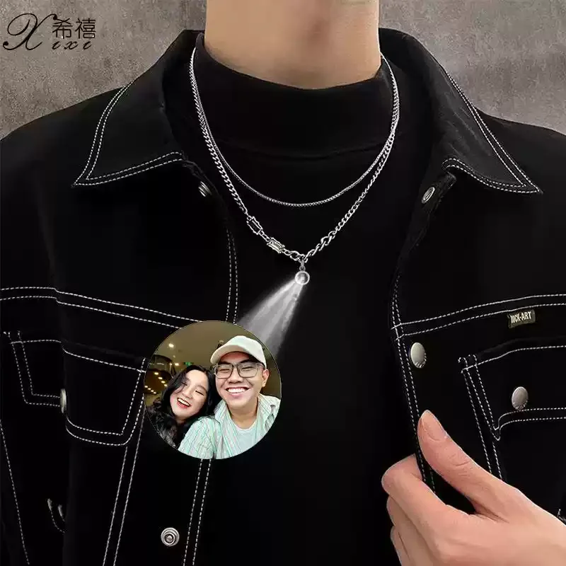 官方正品双层星芒项链男士潮高级感叠戴投影定制照片吊坠卫衣链