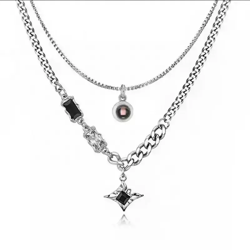 官方正品双层星芒项链男士潮高级感叠戴投影定制照片吊坠卫衣链