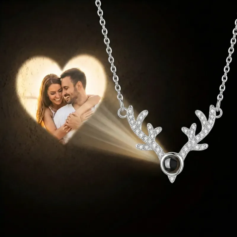 Collier personnalisé « Fawn of You » avec projection de bois de cerf - Pendentif photo en argent S925
