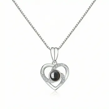 Custom "Three Lives" Interlocking Rings Projection Necklace - S925 Silver Photo Pendant