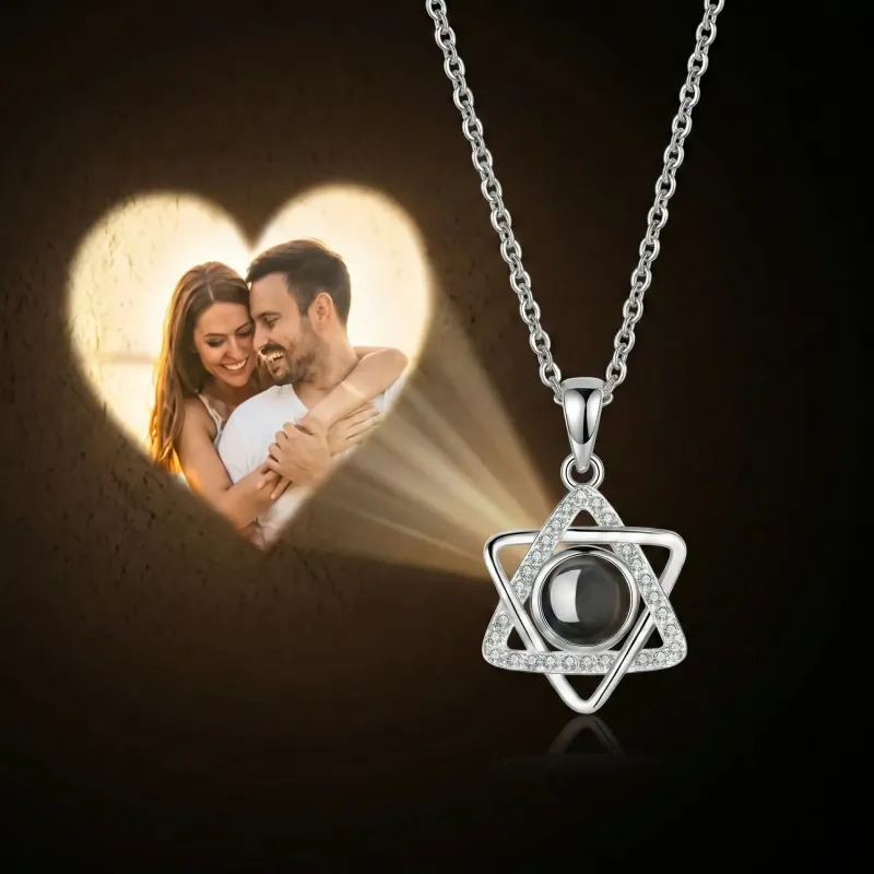 Collier personnalisé avec projection d'étoile hexagramme - Pendentif photo magique en argent S925