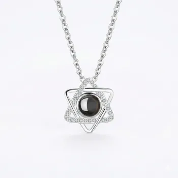 Custom Hexagram Star Projection Necklace - S925 Silver Magic Photo Pendant