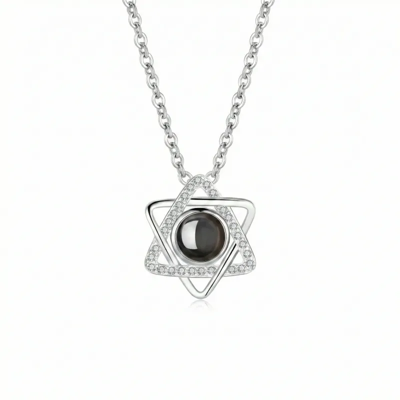 Collier personnalisé avec projection d'étoile hexagramme - Pendentif photo magique en argent S925