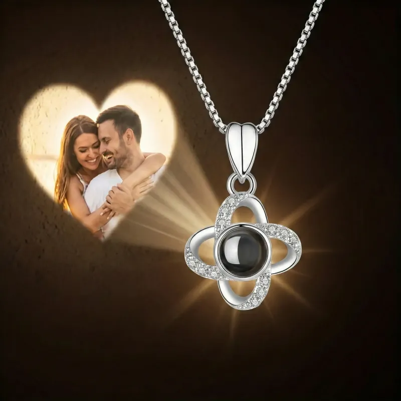Collier personnalisé avec pendentif trèfle à quatre feuilles porte-bonheur en argent S925 - Pendentif photo