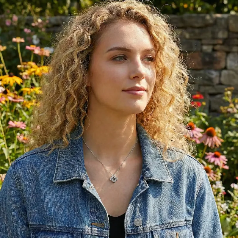 Collier personnalisé avec pendentif trèfle à quatre feuilles porte-bonheur en argent S925 - Pendentif photo