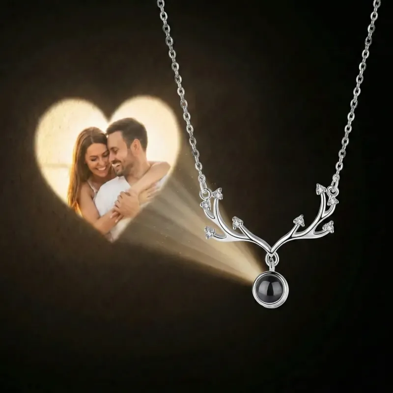 Collier personnalisé « Cerf elfe » avec pendentif photo en argent S925 et projection photo - Pendentif gardien en argent S925