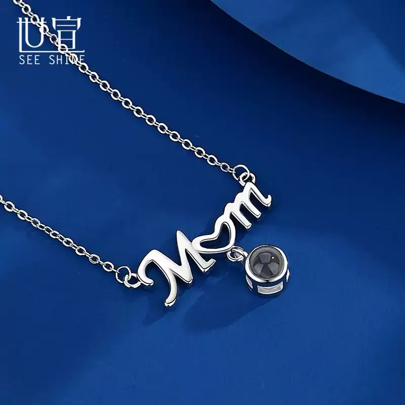 母亲节项链送妈妈纯银投影定制照片挂坠送女友老婆情人节礼物