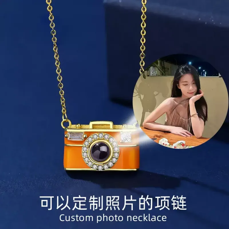 定制刻字照片项链女小众设计感照相机投影吊坠生日礼物纪念饰物潮