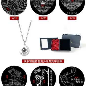 投影刻字照片定制项链情侣一对情侣款纯银吊坠情人节礼物送男女友