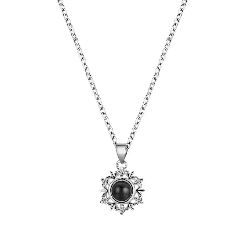 s925纯银雪花投影项链女简约镶钻太阳花高清彩图照片微雕刻字吊坠