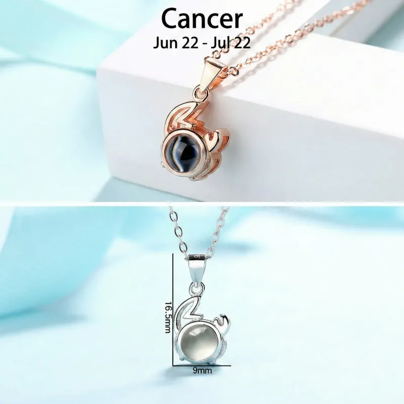 Custom 12 Constellation Photo Projection Necklace - S925 Sterling Silver Personalized Gift