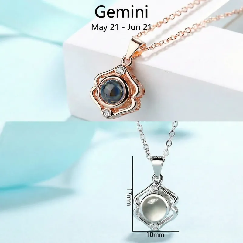 Custom 12 Constellation Photo Projection Necklace - S925 Sterling Silver Personalized Gift