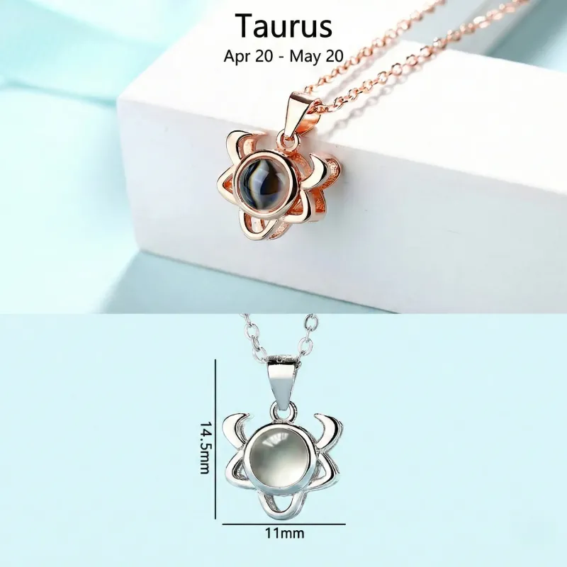 Custom 12 Constellation Photo Projection Necklace - S925 Sterling Silver Personalized Gift