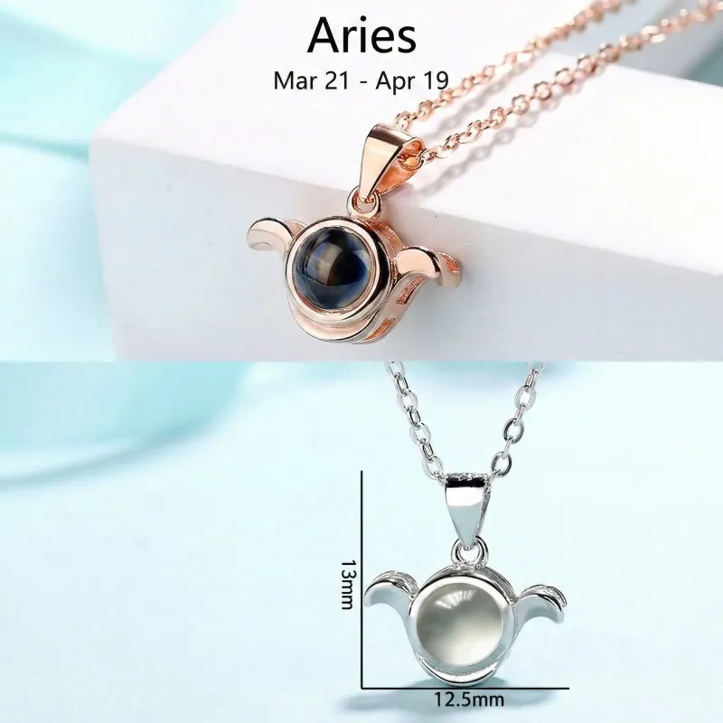 Custom 12 Constellation Photo Projection Necklace - S925 Sterling Silver Personalized Gift