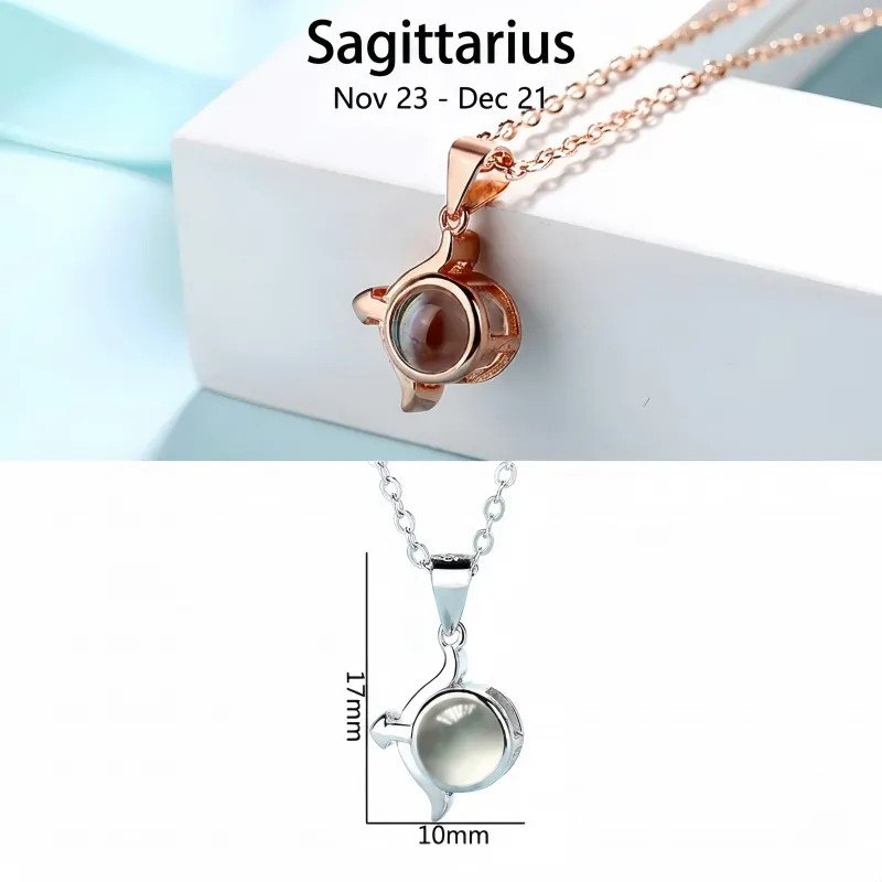 Custom 12 Constellation Photo Projection Necklace - S925 Sterling Silver Personalized Gift
