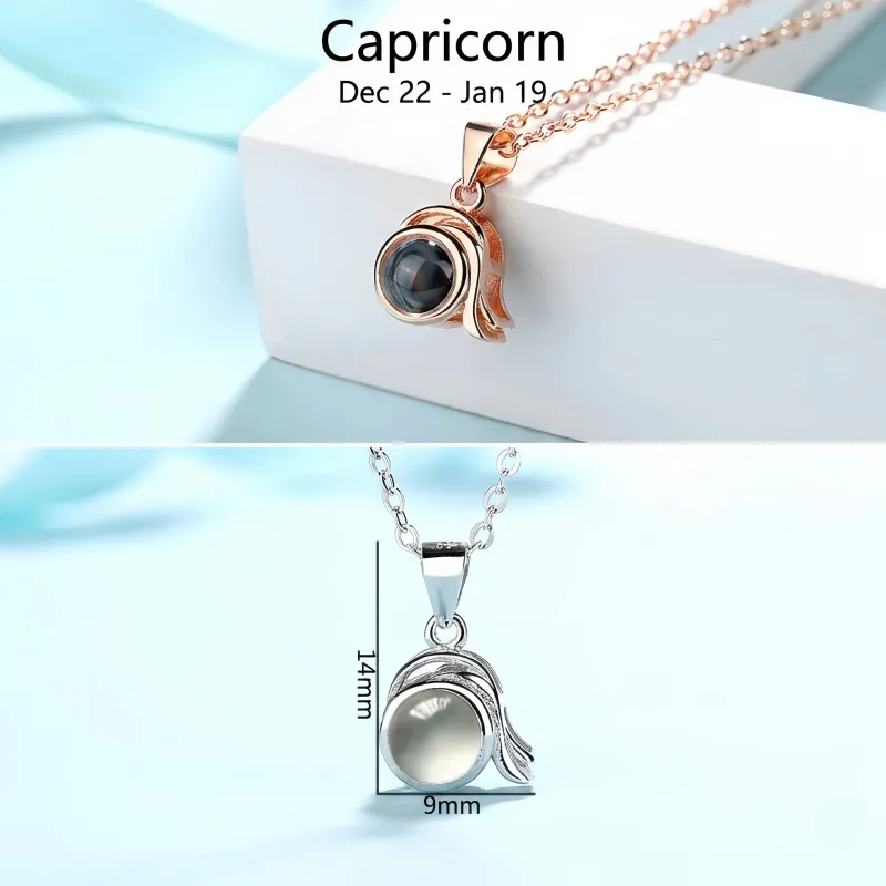 Custom 12 Constellation Photo Projection Necklace - S925 Sterling Silver Personalized Gift