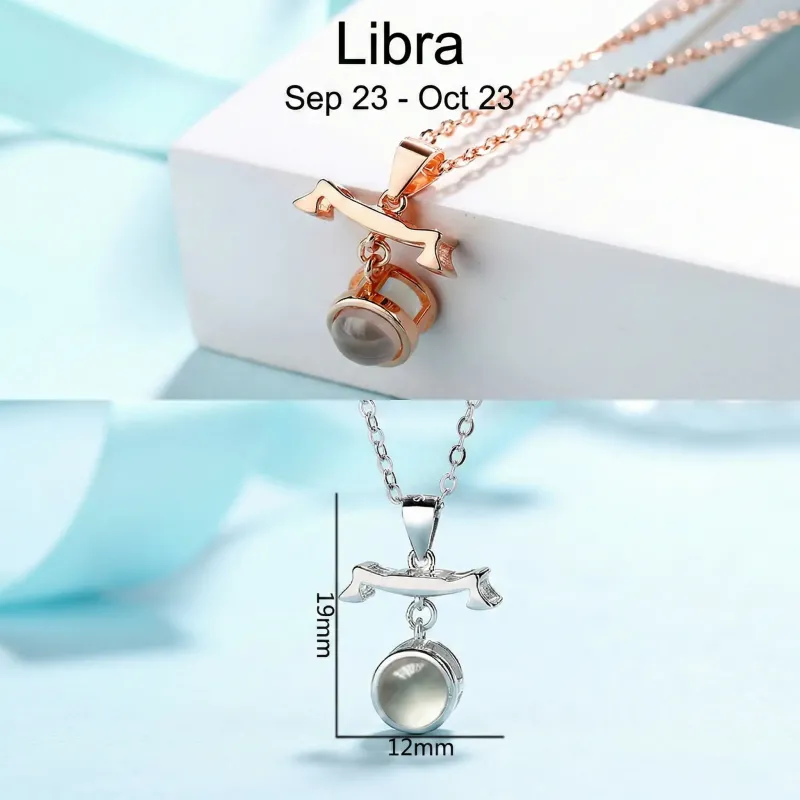Custom 12 Constellation Photo Projection Necklace - S925 Sterling Silver Personalized Gift