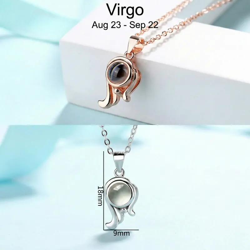 Custom 12 Constellation Photo Projection Necklace - S925 Sterling Silver Personalized Gift