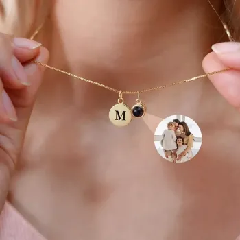 可投影项链定制DIY照片女生个性圆牌刻字锁骨链生日情侣纪念礼物