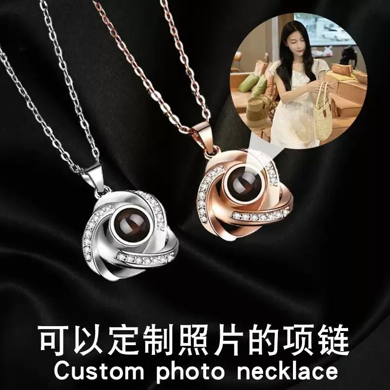 轻奢高级感锁骨链定制刻字照片项链女纯银三叶花吊坠520七夕礼物