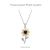 Personalized Sunflower Photo Projection Necklace - S925 Sterling Silver "You Are My Sunshine" Memorial Pendant