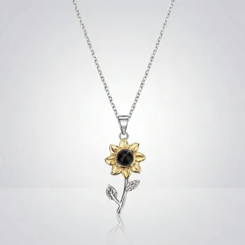 个性化向日葵照片投影项链 - S925纯银“你是我的阳光”纪念吊坠