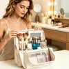 Travel Makeup Organizer Bag with Detachable Mirror & Adjustable Dividers