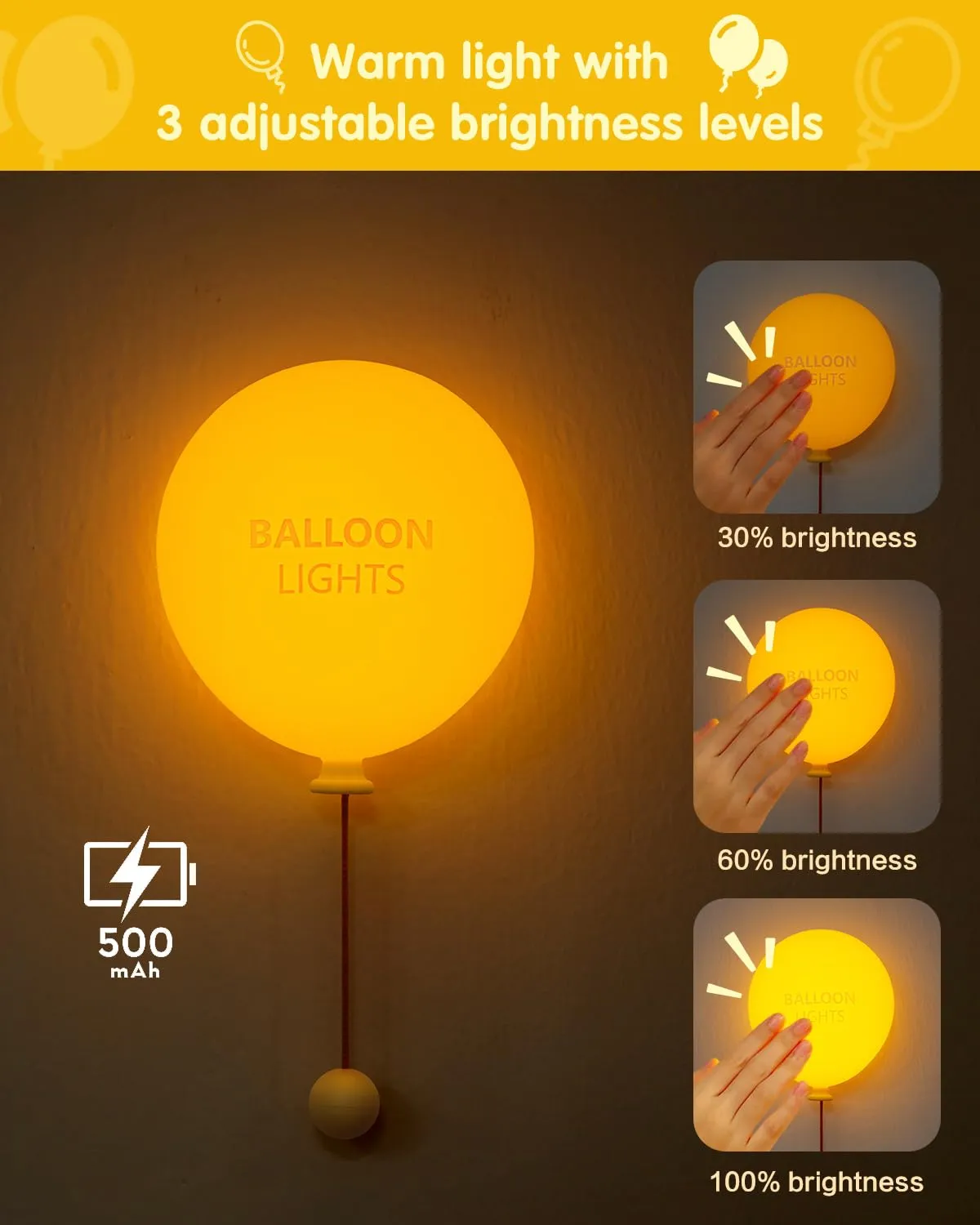 Three warm brightness levels for different bedtime moments