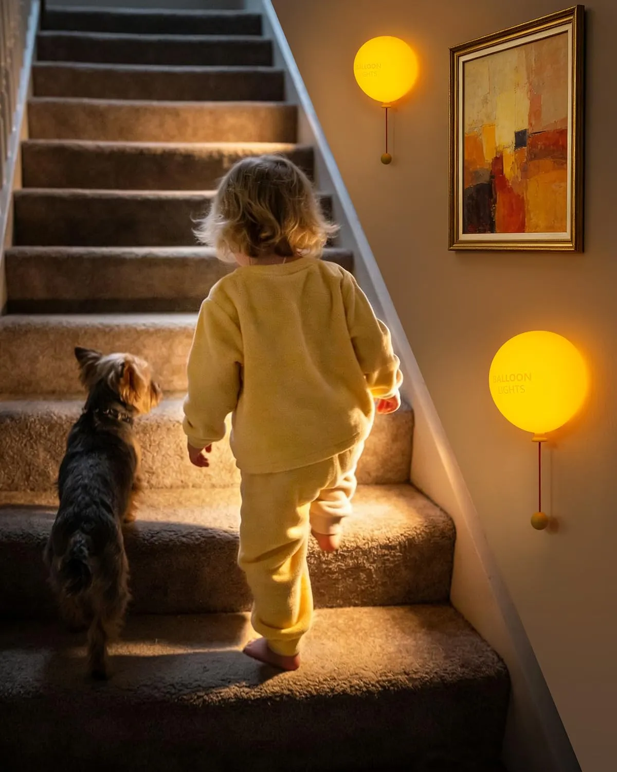 Balloon lights used along a warm stairway